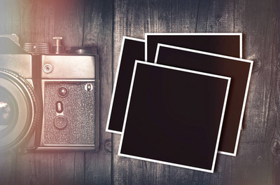 復古照相機、 老照片、 信件和筆配書